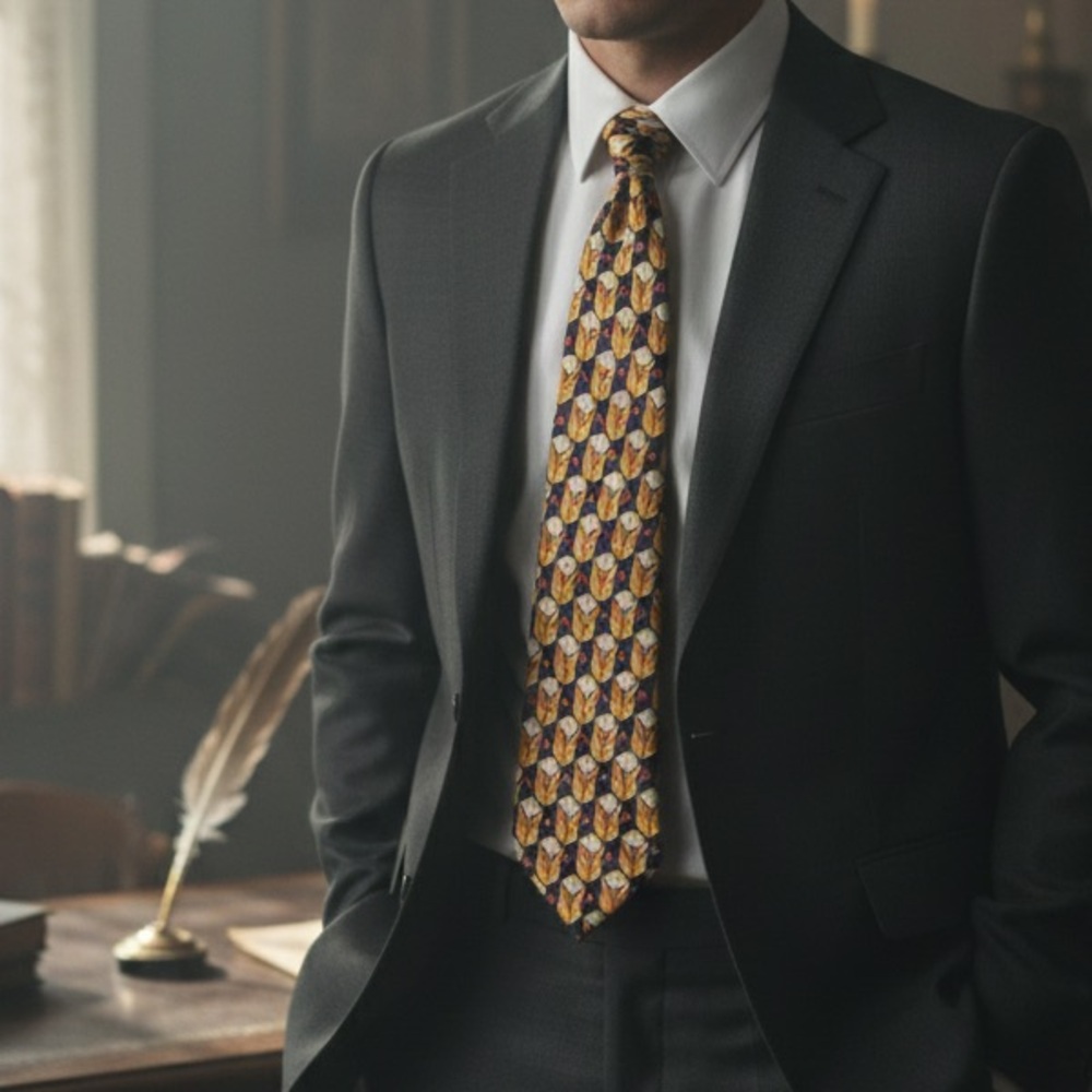 Ermenegildo Zegna Silk Tie Yellow Navy Blue Geometric Suit‎ Lapel Rose Pattern